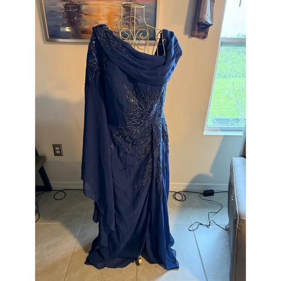 Women's JJ's House Navy Blue Silver Sequin Prom Dress US 14